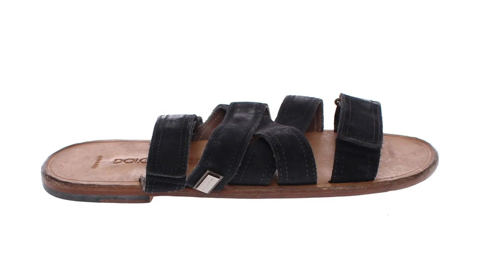 Black Leather Strap Slides Sandals Shoes