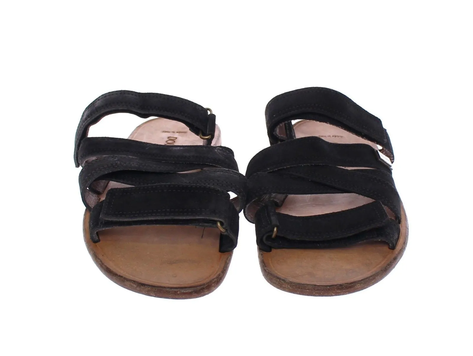 Black Leather Strap Slides Sandals Shoes