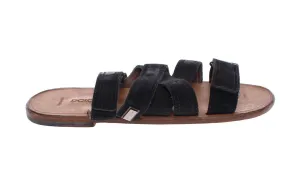 Black Leather Strap Slides Sandals Shoes