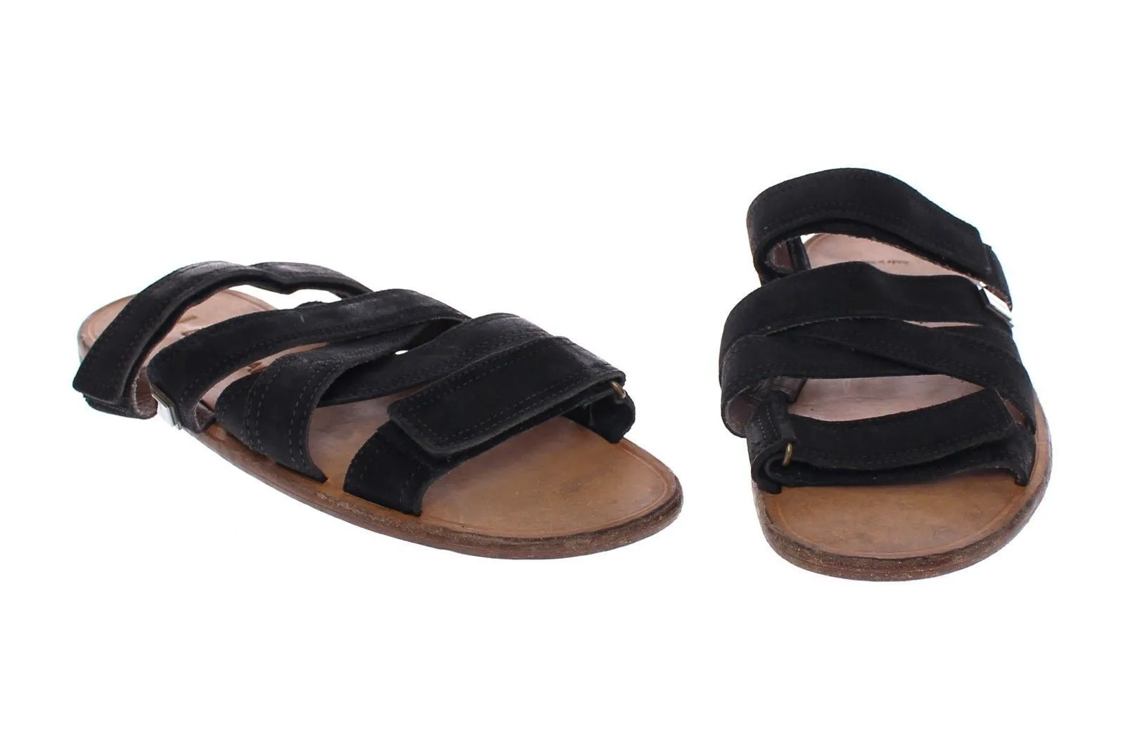 Black Leather Strap Slides Sandals Shoes