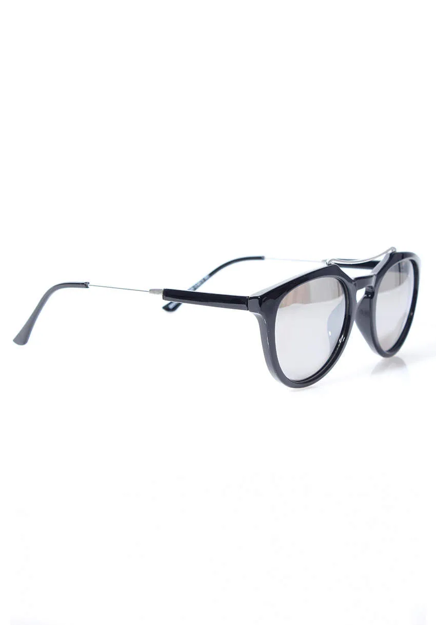 Black Mirrored Sunglasses with Metallic Bridge Detail