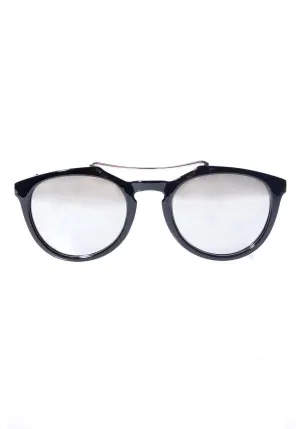 Black Mirrored Sunglasses with Metallic Bridge Detail