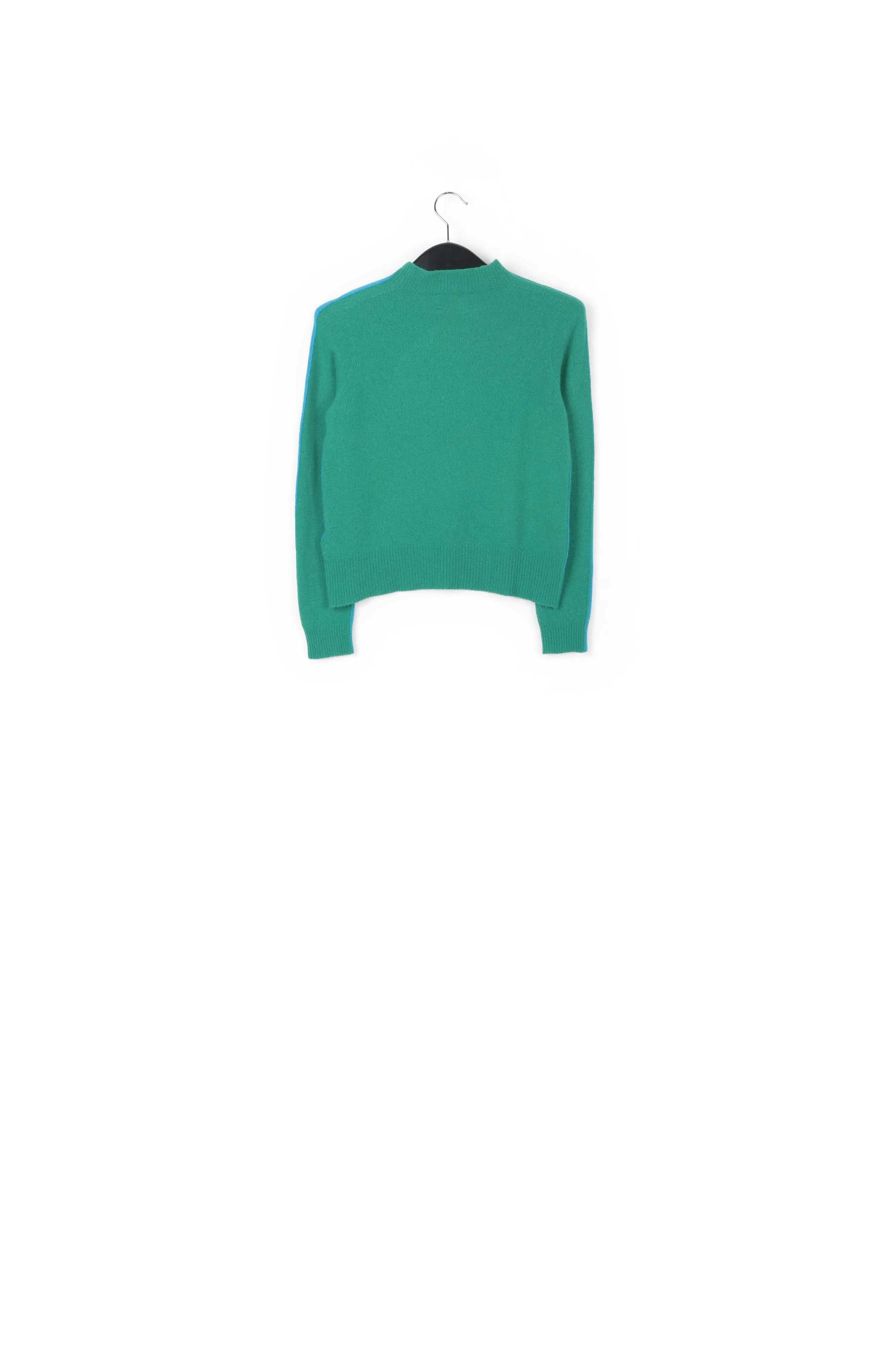 Blue and green merino-cashmere knit sweater