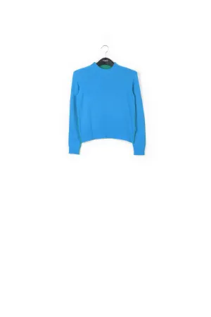 Blue and green merino-cashmere knit sweater