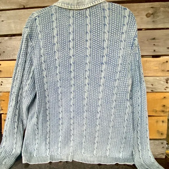 BLUE WILLI’S Cotton, denim,v-neck,button front, collared, knit blue sweater XXL