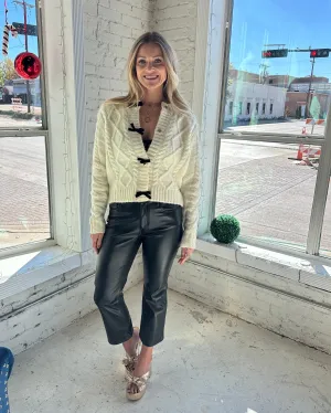 Bow Accent Cable Knit Cardigan