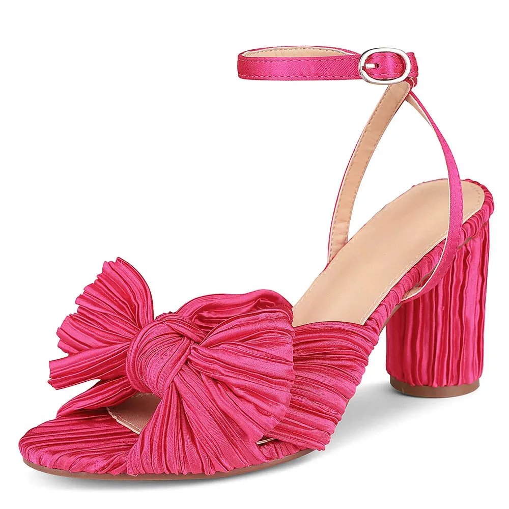 Bowknot EHigh Heel Sandal Ankle Strap Open Toe Round Heel Buckle Strap