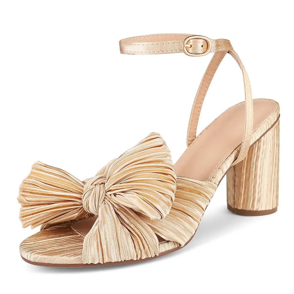 Bowknot EHigh Heel Sandal Ankle Strap Open Toe Round Heel Buckle Strap