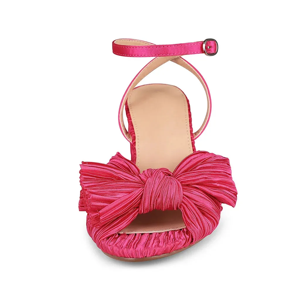 Bowknot EHigh Heel Sandal Ankle Strap Open Toe Round Heel Buckle Strap