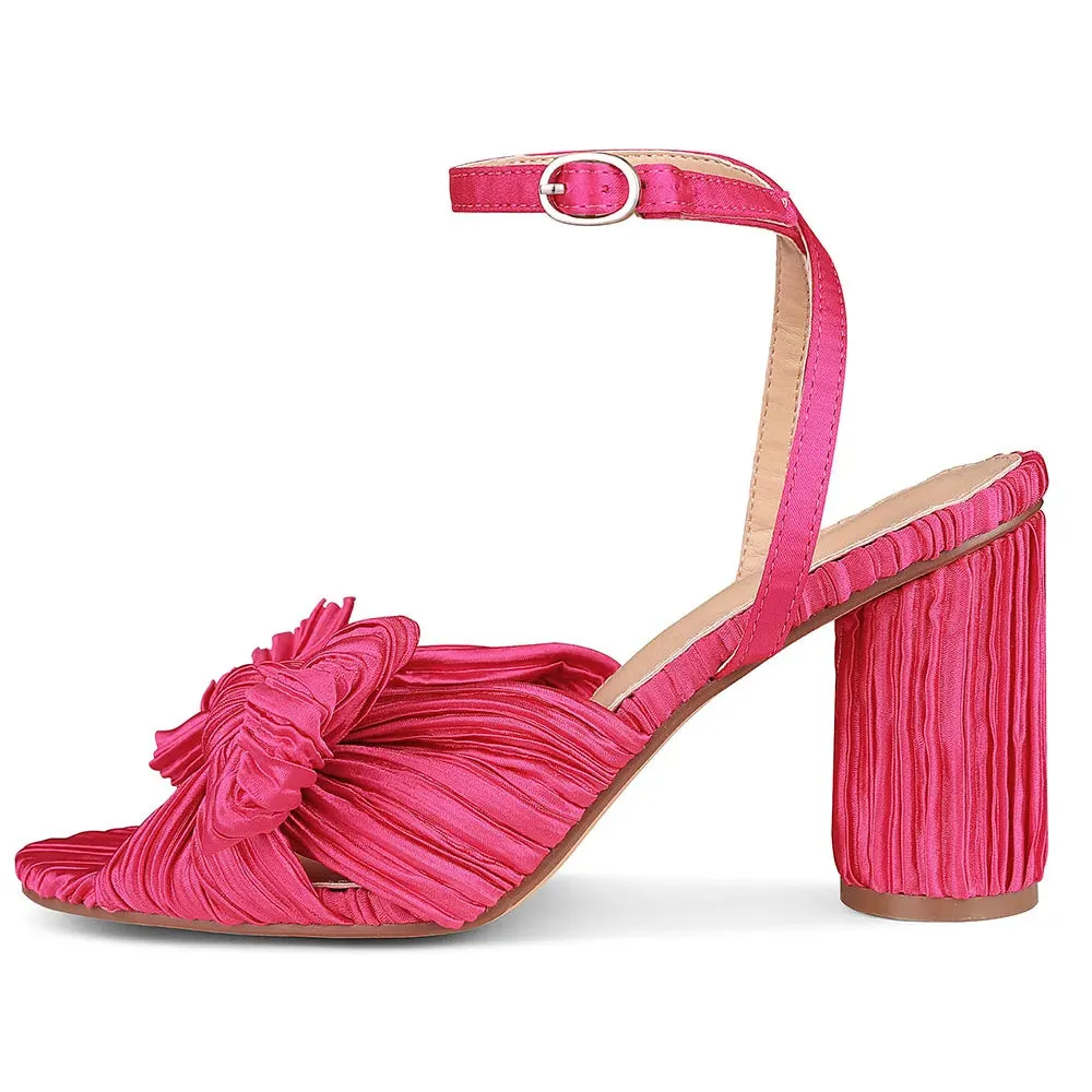 Bowknot EHigh Heel Sandal Ankle Strap Open Toe Round Heel Buckle Strap