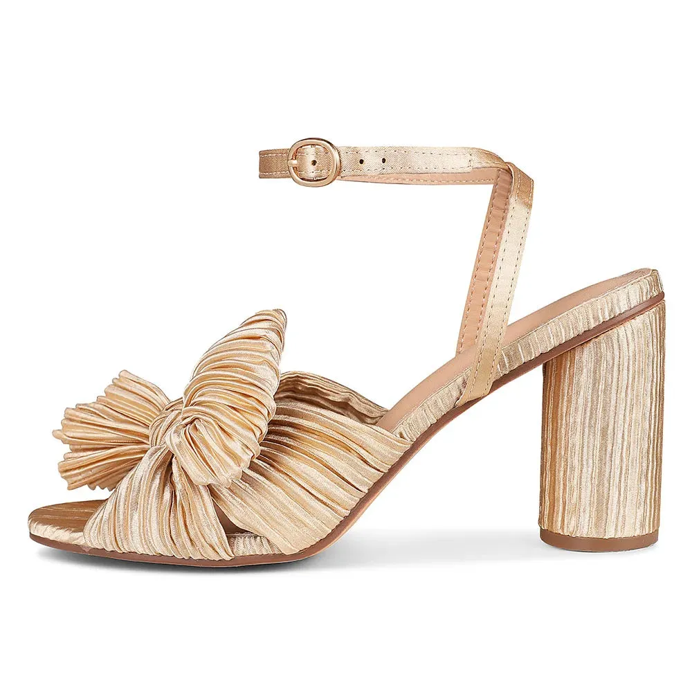 Bowknot EHigh Heel Sandal Ankle Strap Open Toe Round Heel Buckle Strap