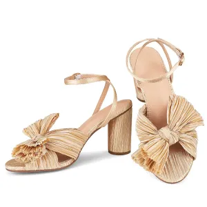Bowknot EHigh Heel Sandal Ankle Strap Open Toe Round Heel Buckle Strap