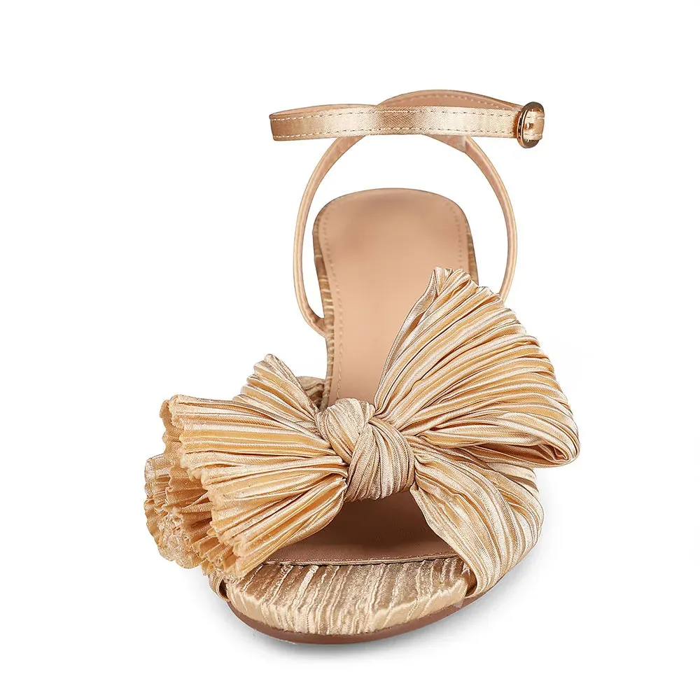Bowknot EHigh Heel Sandal Ankle Strap Open Toe Round Heel Buckle Strap
