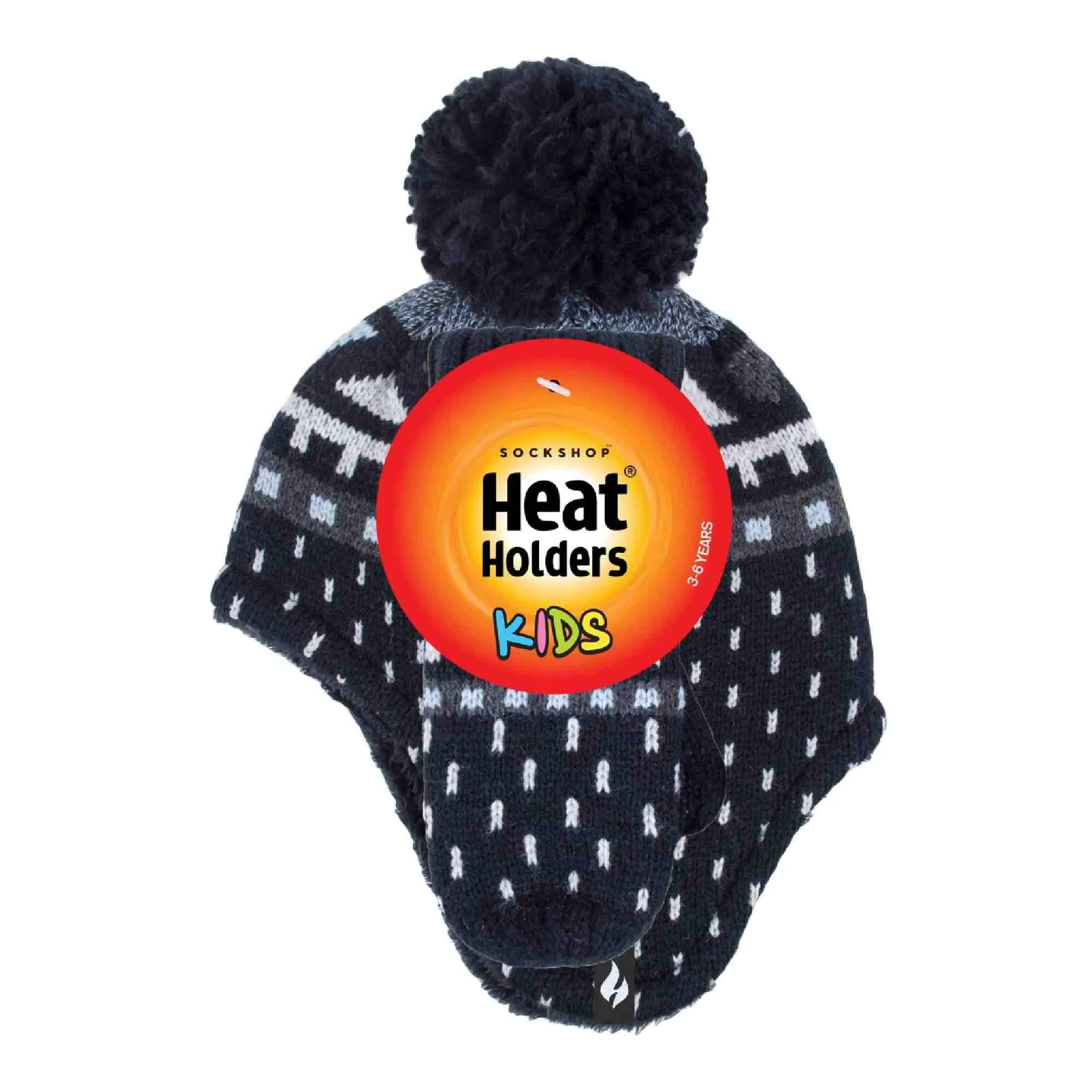 Boys Outdoor Thermal Winter Hat with Ear Flaps & Mittens Gloves Set