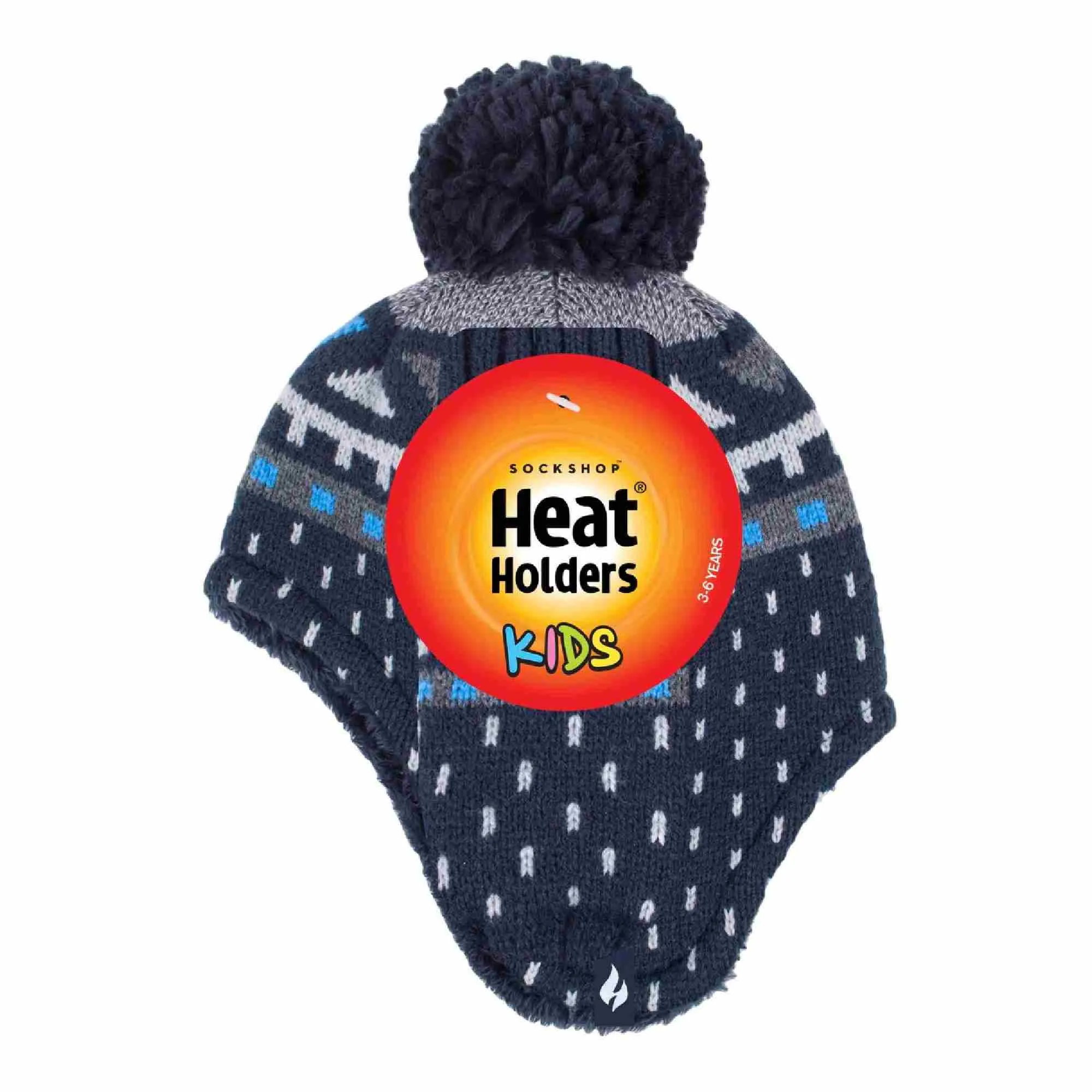 Boys Outdoor Thermal Winter Hat with Ear Flaps & Mittens Gloves Set