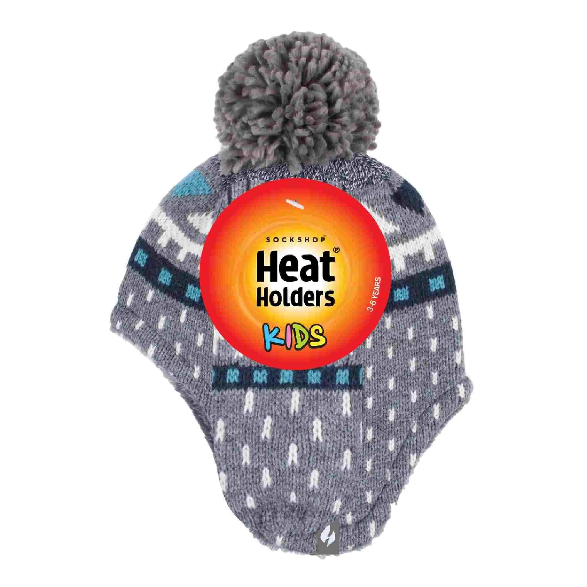 Boys Outdoor Thermal Winter Hat with Ear Flaps & Mittens Gloves Set
