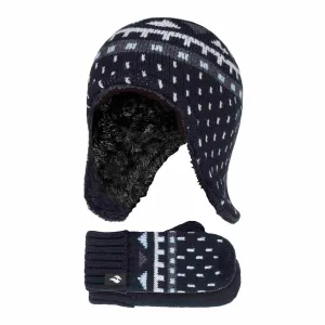 Boys Outdoor Thermal Winter Hat with Ear Flaps & Mittens Gloves Set