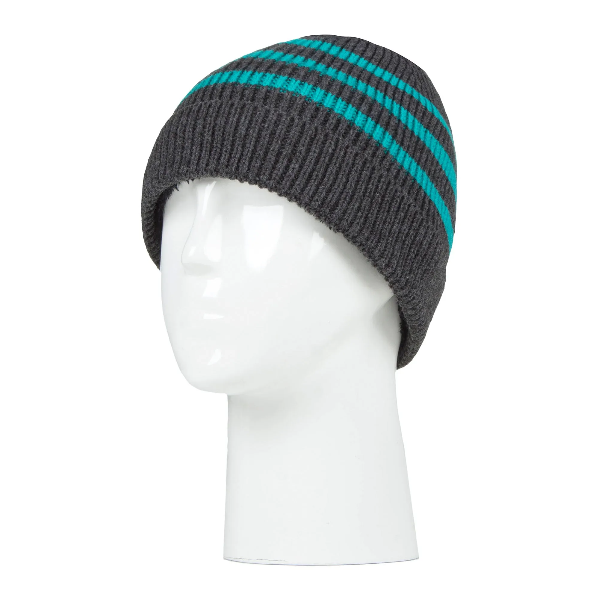 Boys Ribbed Knit Turnover Thermal Winter Hat with Stripes