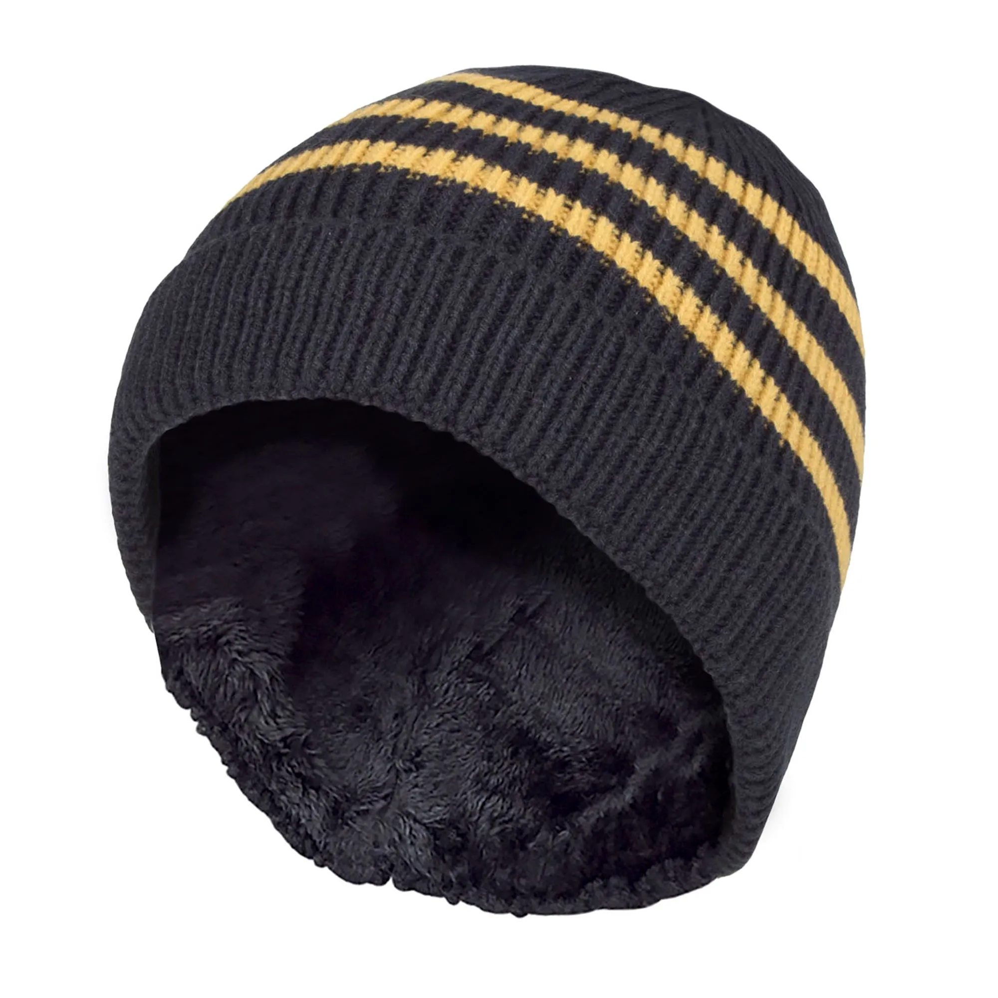 Boys Ribbed Knit Turnover Thermal Winter Hat with Stripes