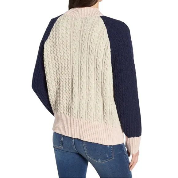 BP. Colorblock Cable Knit Button Front Cardigan Pink Blue Beige Sz L