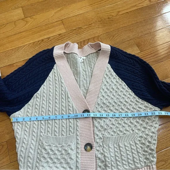 BP. Colorblock Cable Knit Button Front Cardigan Pink Blue Beige Sz L