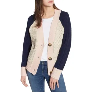 BP. Colorblock Cable Knit Button Front Cardigan Pink Blue Beige Sz L