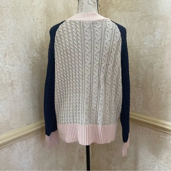BP. Colorblock Cable Knit Button Front Cardigan Pink Blue Beige Sz L