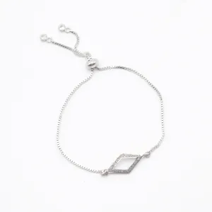 Bracelet with Diamond in Skewed Square Pave Setting in Silver Silver