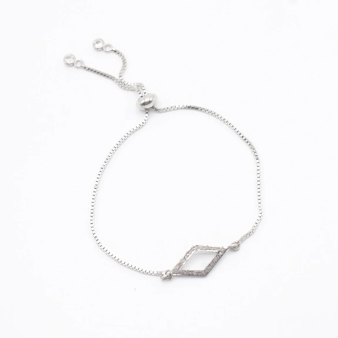 Bracelet with Diamond in Skewed Square Pave Setting in Silver Silver