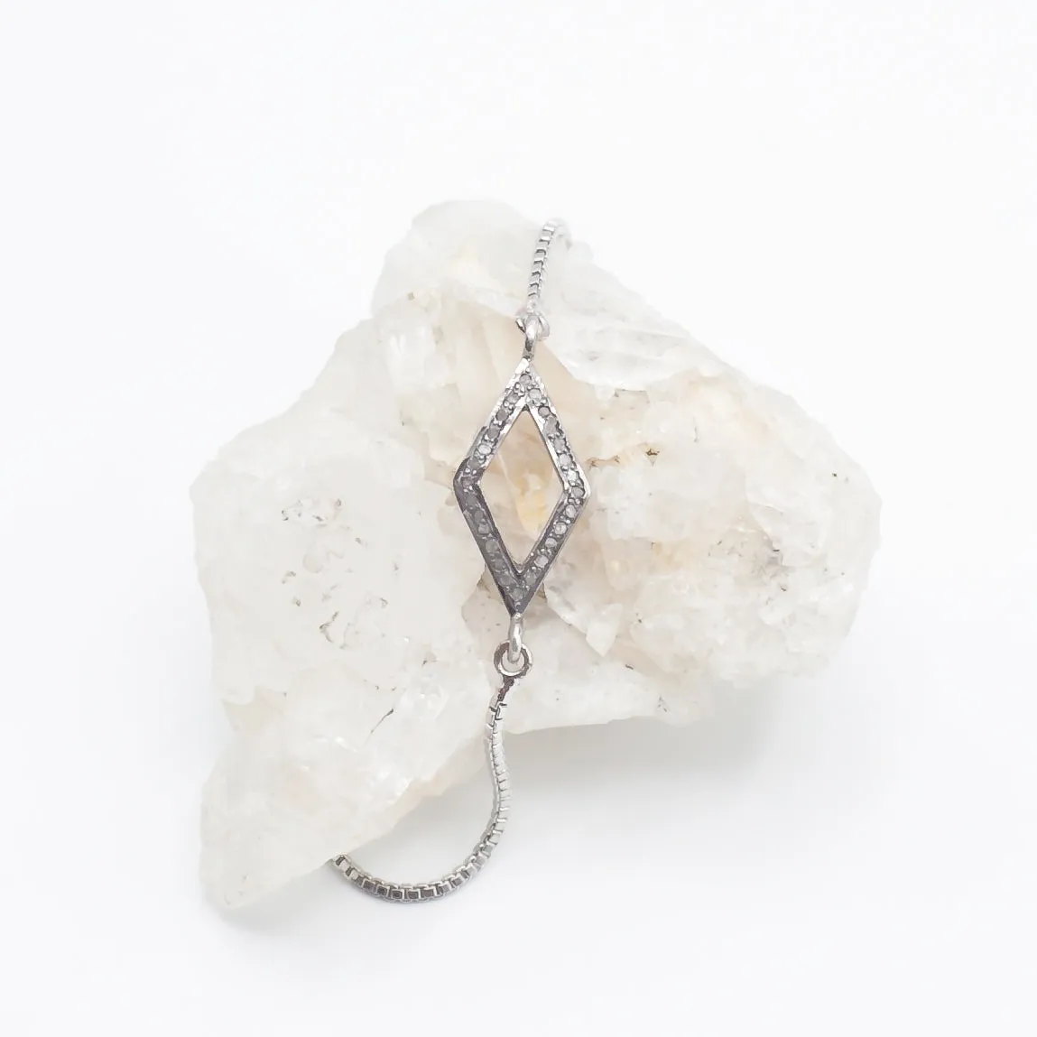 Bracelet with Diamond in Skewed Square Pave Setting in Silver Silver