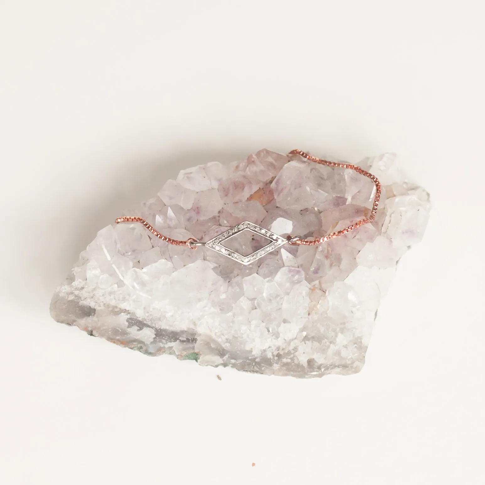 Bracelet with Diamond in Skewed Square Pave Setting with Rose Gold