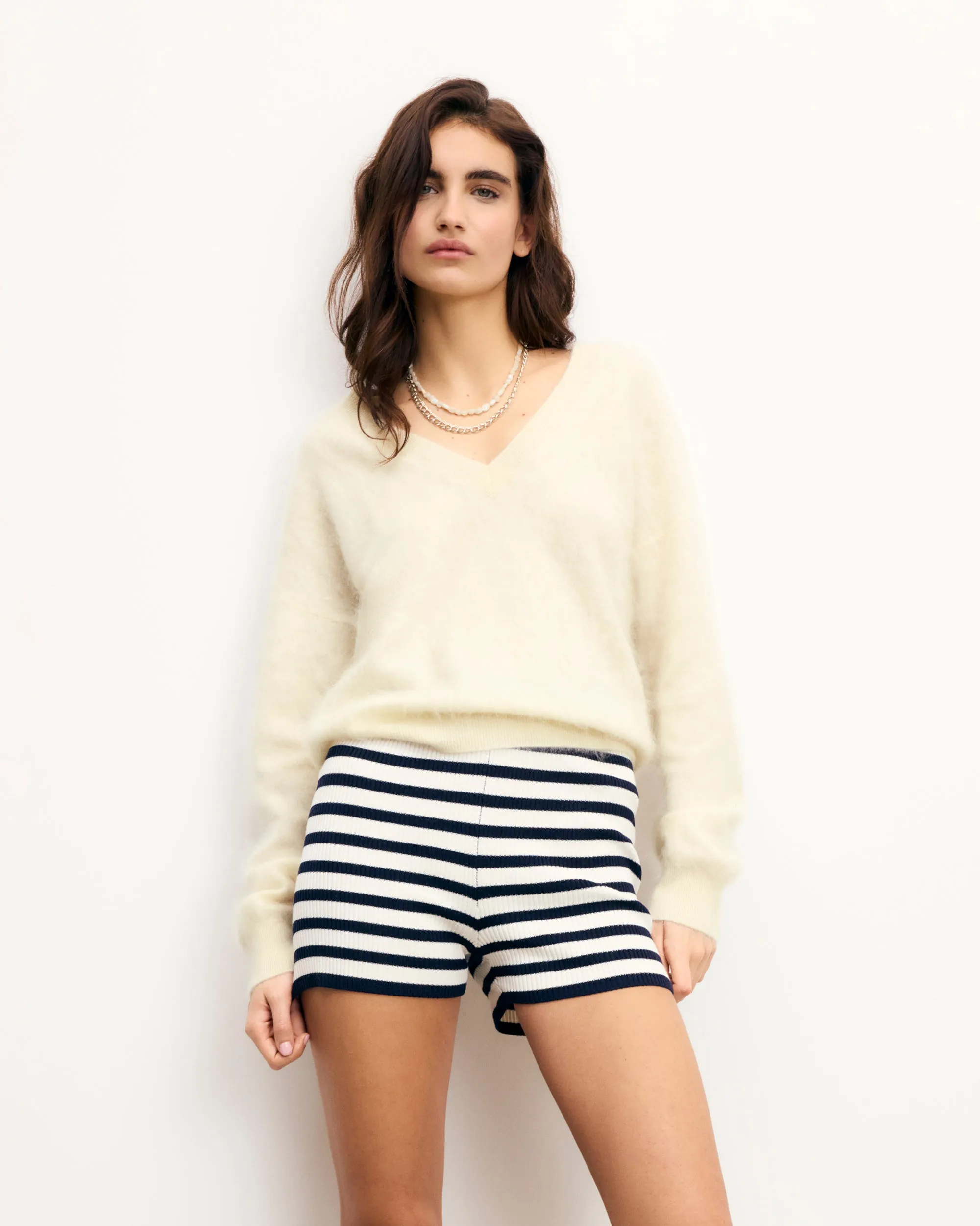 Brushed V-Neck Sweater (S25 / WOMEN / White)