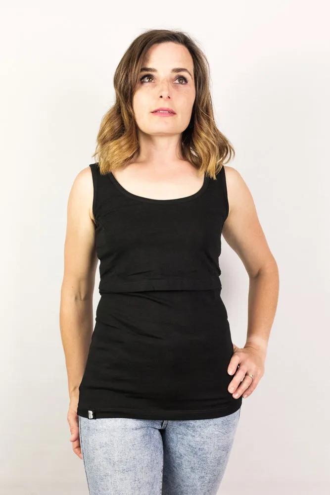 Bshirt Nursing Vest - Twin Pack -Black & Cream/Black Spots