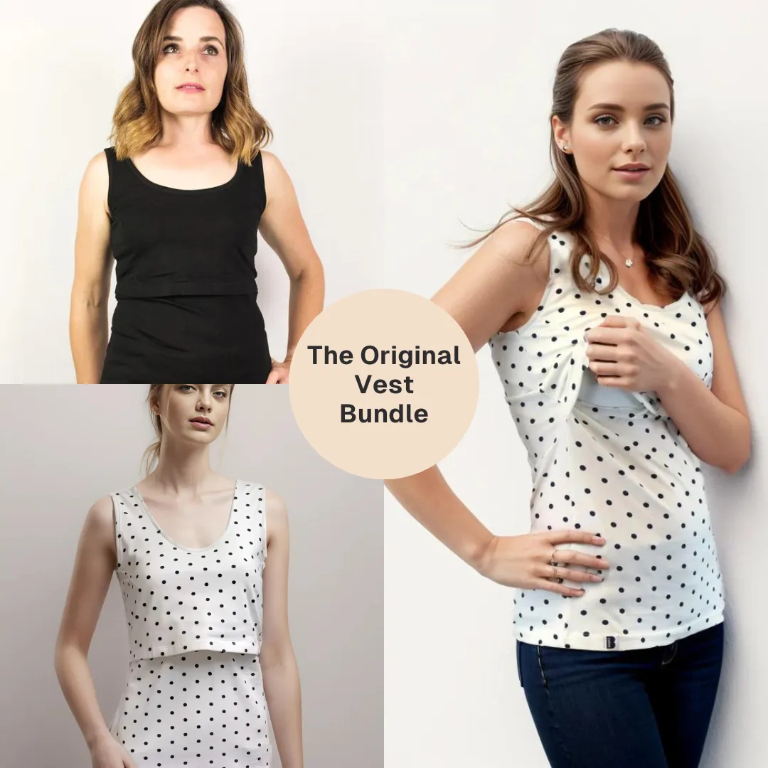 Bshirt Nursing Vest - Twin Pack -Black & Cream/Black Spots