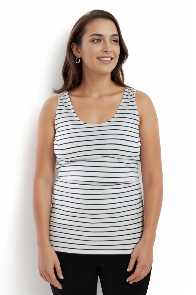 Bshirt Nursing Vest - Twin Pack -Navy/White Stripes & White/Navy Stripes