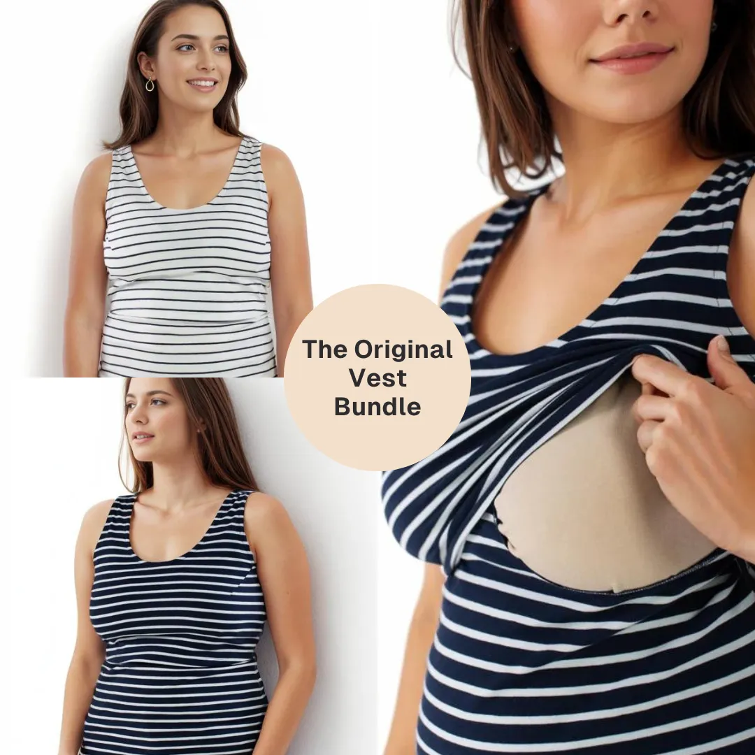 Bshirt Nursing Vest - Twin Pack -Navy/White Stripes & White/Navy Stripes