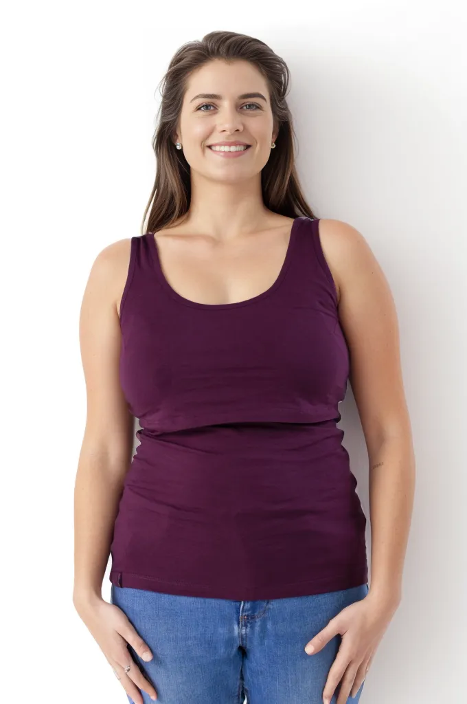 Bshirt Nursing Vest - Twin Pack -Plum & Navy/White Stripes