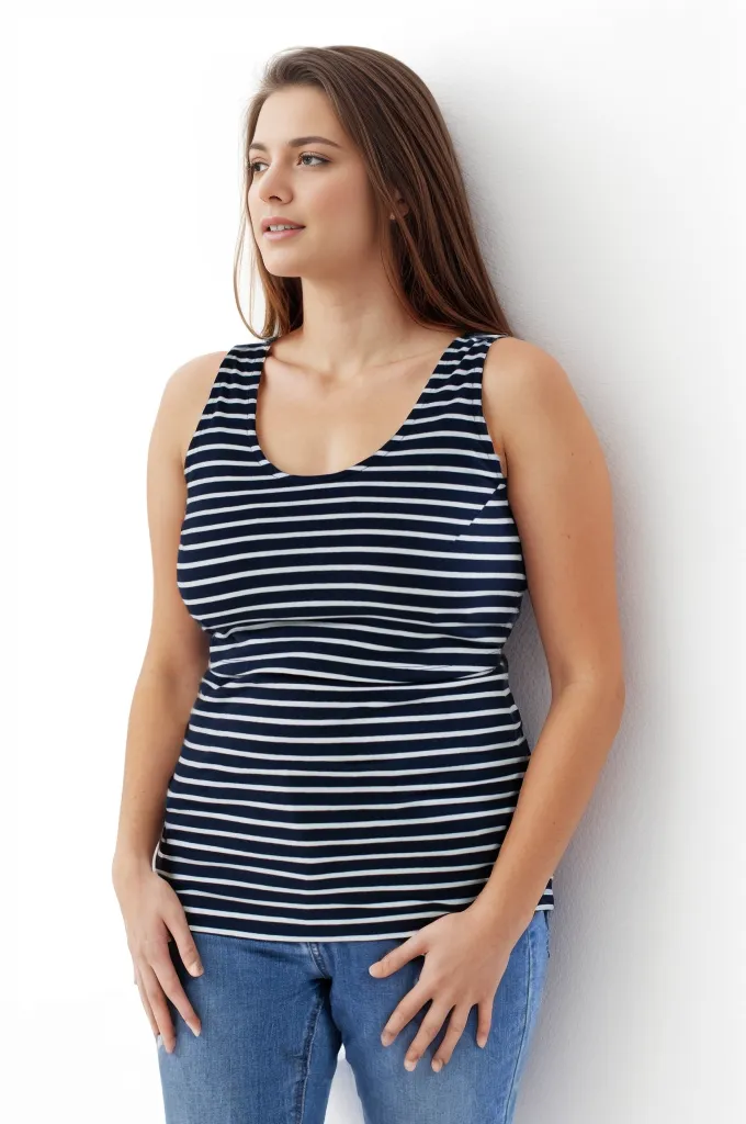 Bshirt Nursing Vest - Twin Pack -Plum & Navy/White Stripes