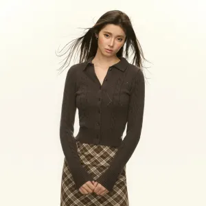 Button Front Cable Knit Cardigan Sweater