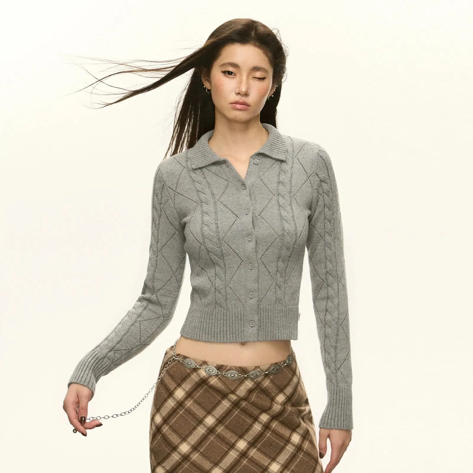 Button Front Cable Knit Cardigan Sweater