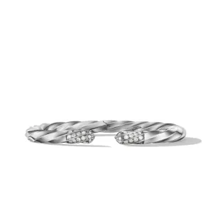 Cable Edge Bracelet in Recycled Sterling Silver with Pavé Diamonds, Size Medium