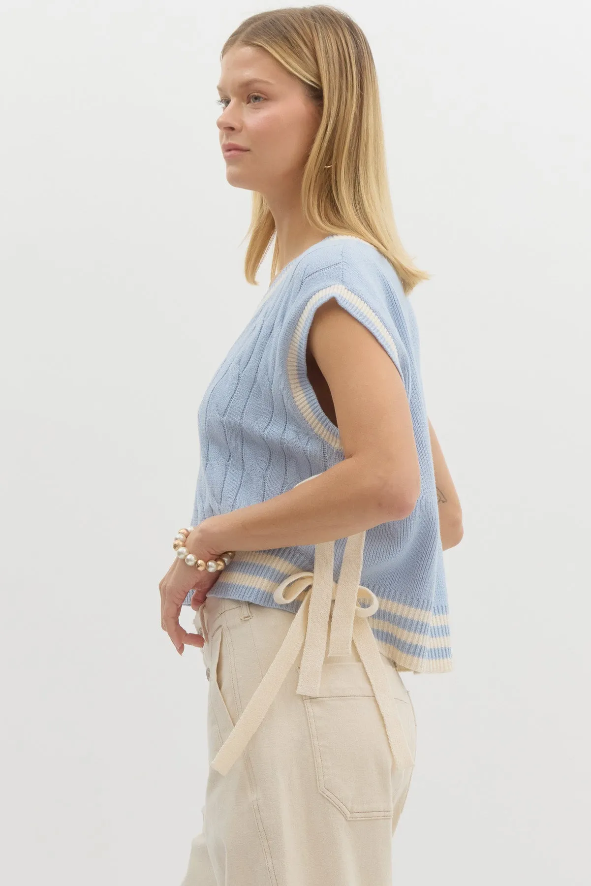 Cable Knit Bow Sweater {Light Blue}