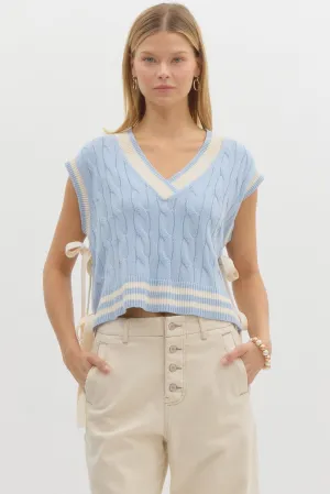 Cable Knit Bow Sweater {Light Blue}