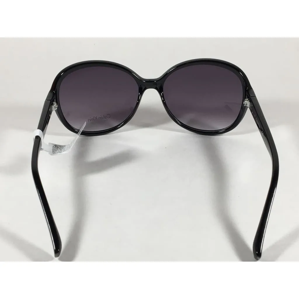 Calvin Klein R701S 001 Oval Sunglasses Black Gloss Frame Gray Gradient Lens