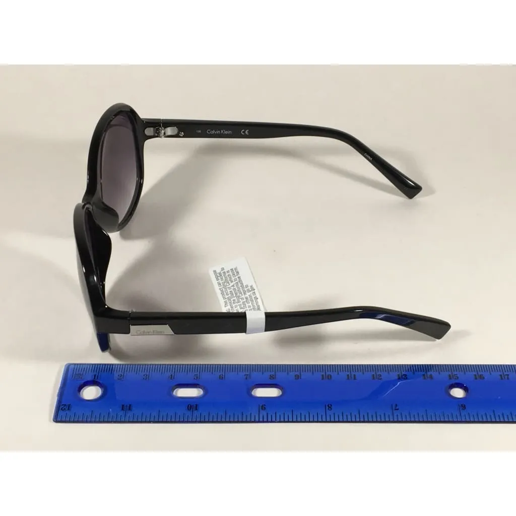 Calvin Klein R701S 001 Oval Sunglasses Black Gloss Frame Gray Gradient Lens