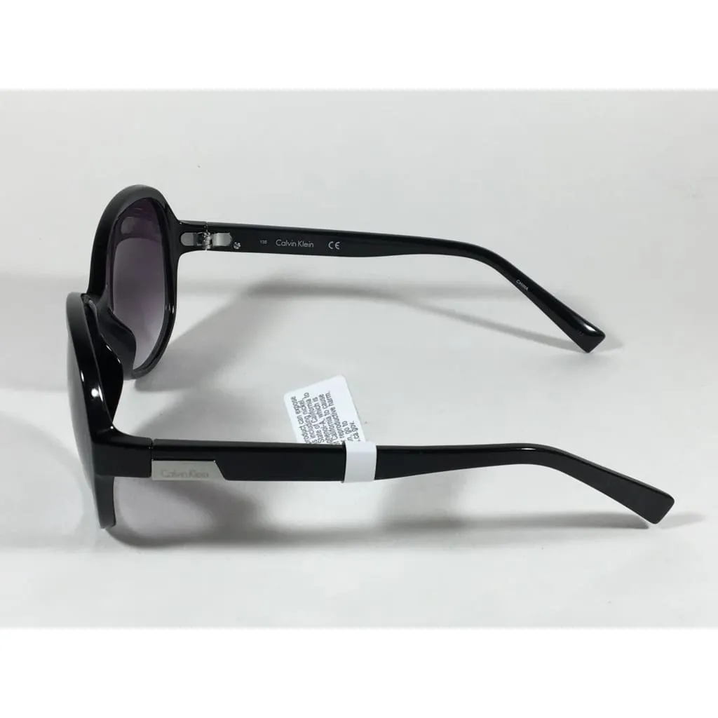 Calvin Klein R701S 001 Oval Sunglasses Black Gloss Frame Gray Gradient Lens