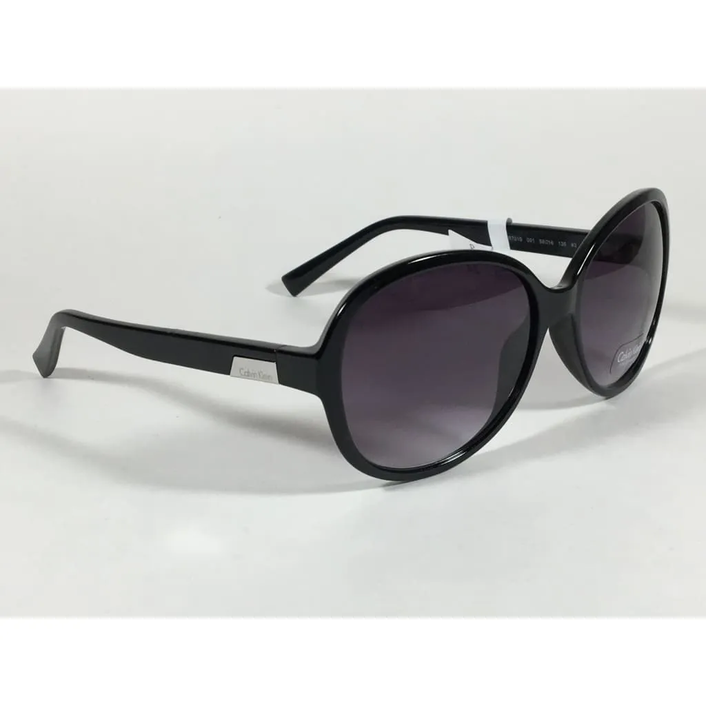 Calvin Klein R701S 001 Oval Sunglasses Black Gloss Frame Gray Gradient Lens
