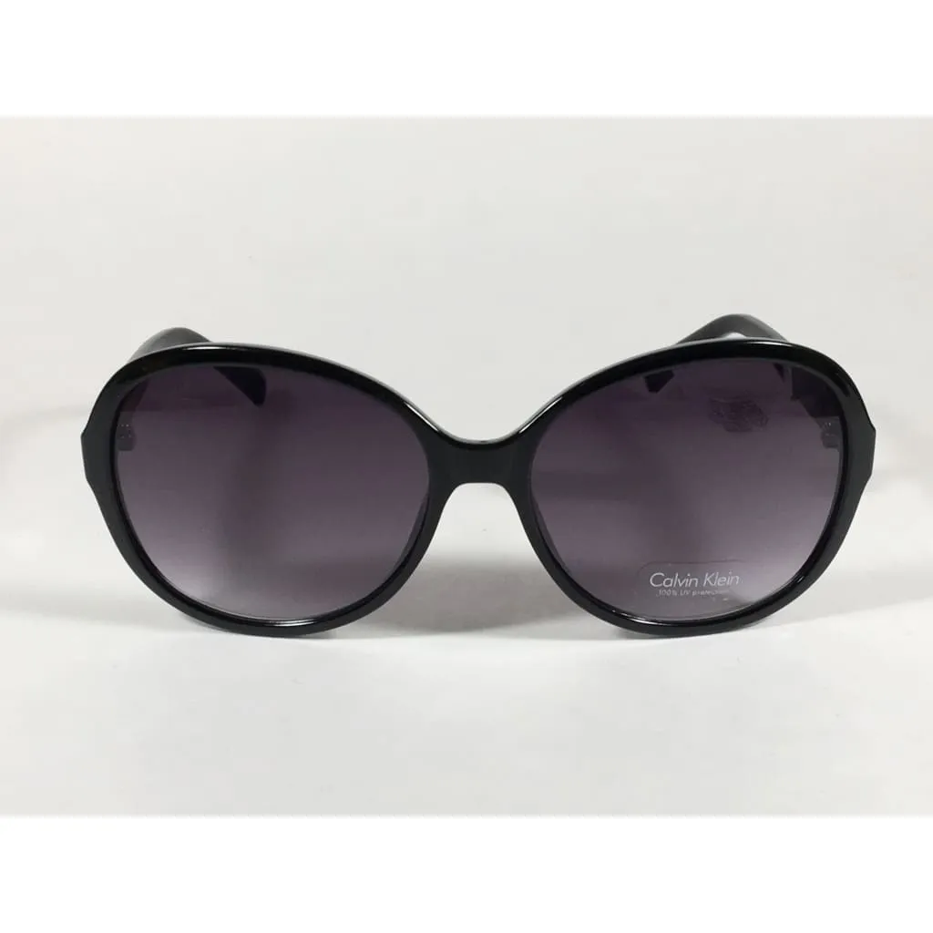 Calvin Klein R701S 001 Oval Sunglasses Black Gloss Frame Gray Gradient Lens
