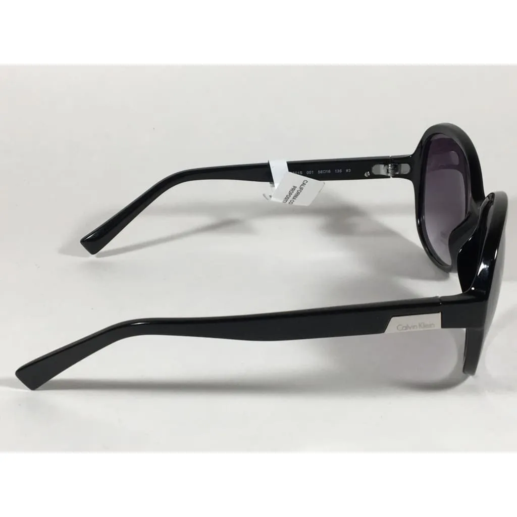 Calvin Klein R701S 001 Oval Sunglasses Black Gloss Frame Gray Gradient Lens