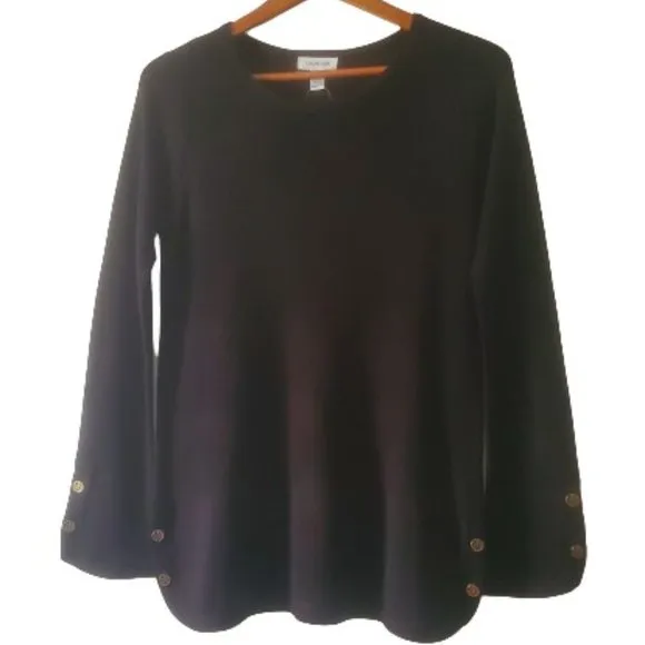 Calvin Klein Women's Black Cable Knit Button Detail Pullover Sweater S/CH/P NWT